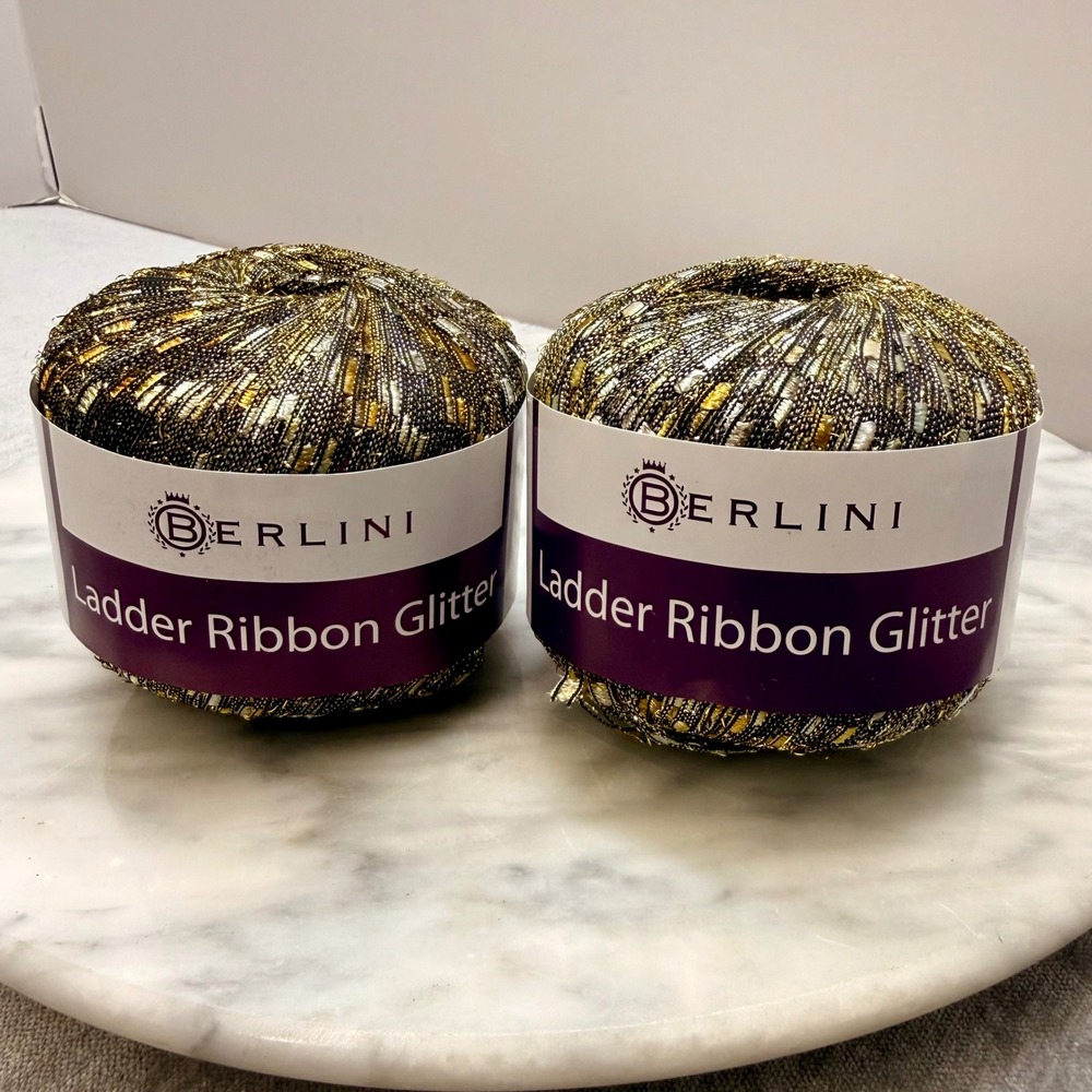 Berlini Ladder Ribbon Glitter Yarn Color 66 Lot 34 Gold Silver Metallic 2 Skein